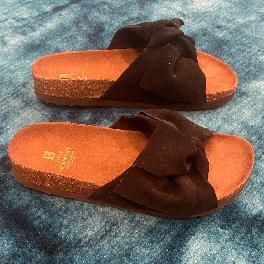 White Mountain Black Leather Slides - Picture 6 of 8